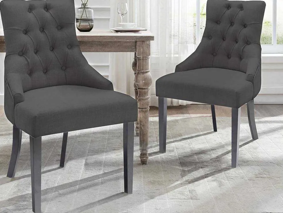 Set Van 6 Stoelen Van Stof En Heveahout - Grijs - Mervia