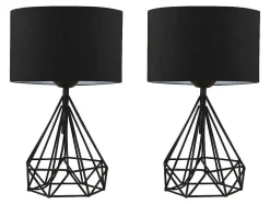 Set Van 2 Tafellampen Van Metaal Met Stoffen Kap - Zwart - H41 Cm - Anaia