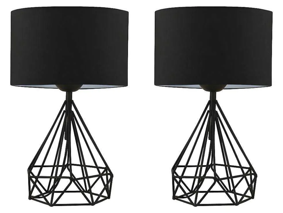 Set Van 2 Tafellampen Van Metaal Met Stoffen Kap - Zwart - H41 Cm - Anaia
