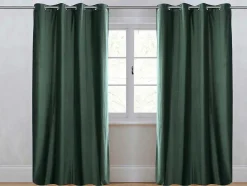 Set Van 2 Verduisterende Gordijnen Van Velours - L135 X H250 Cm - Groen Met Zilverkleurige Ogen - Darrel