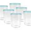 Set Van 6 Waterglazen Met Een Blauwe Rand Van 31,5 Cl - D. 8 X H. 9,5 Cm - Azuran