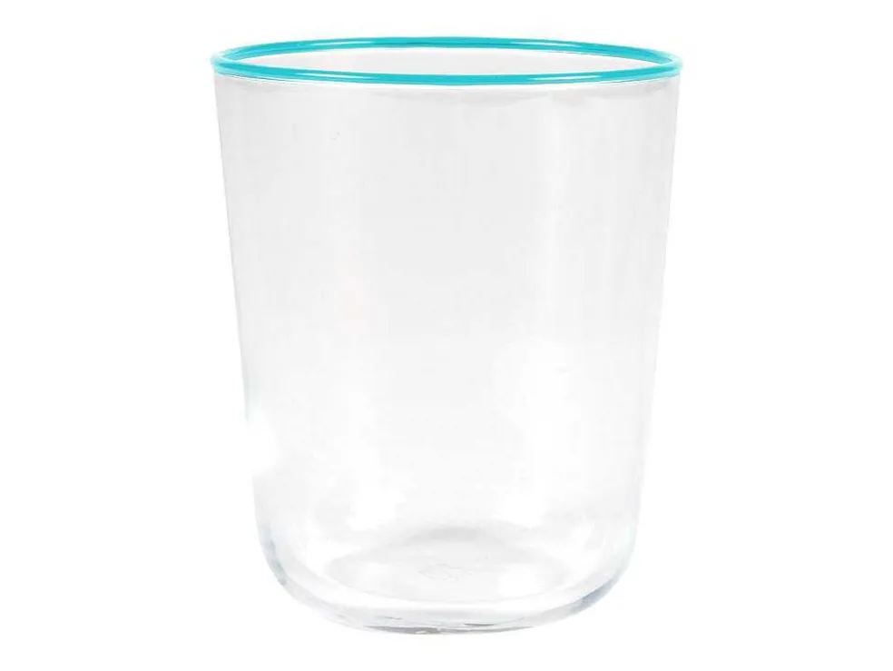 Set Van 6 Waterglazen Met Een Blauwe Rand Van 31,5 Cl - D. 8 X H. 9,5 Cm - Azuran