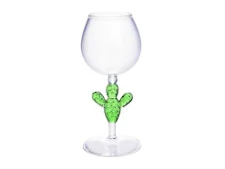 Set Van 4 Wijnglazen Met Cactusvoet - Transparant En Groen - O8,5 X H19,5 Cm - Gellif