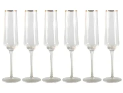 Set Van Geribbelde Champagneglazen Art-Decostijl Celebration - 7 X 7 X 26 Cm - Gouden Rand