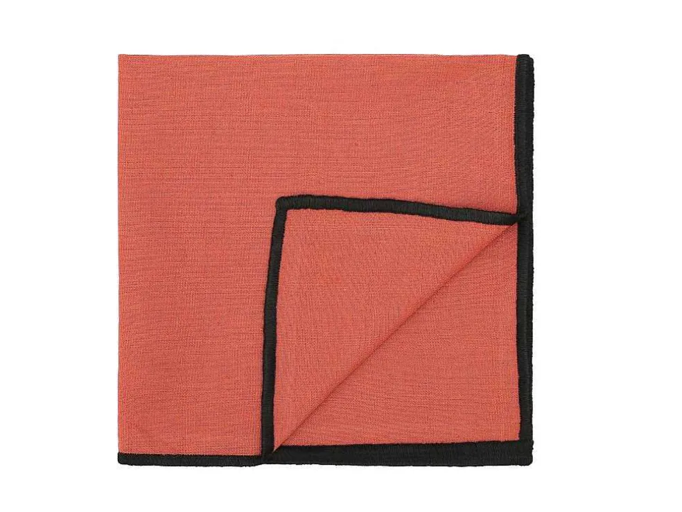 Set Van Tafellaken + 4 Servetten Van Linnen En Katoen - Zwarte Rand - Terracotta - 170 X 300 Cm - Borina