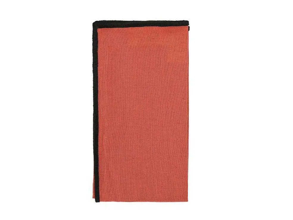 Set Van Tafellaken + 4 Servetten Van Linnen En Katoen - Zwarte Rand - Terracotta - 170 X 250 Cm - Borina