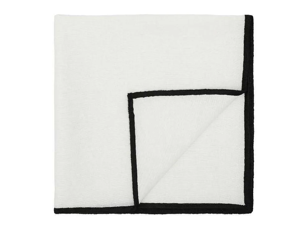 Set Van Tafellaken + 4 Servetten Van Linnen En Katoen - Zwarte Rand - Wit- 170 X 250 Cm - Borina