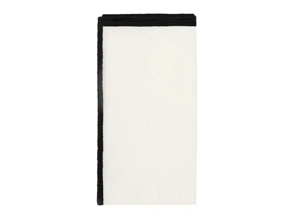 Set Van Tafellaken + 4 Servetten Van Linnen En Katoen - Zwarte Rand - Wit - 170 X 300 Cm - Borina