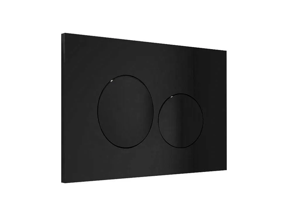 Set Voor Hang-Wc Van Glanzend Zwart Keramiek Met Voorwandsysteem En Ronde Bedieningsplaat - Clemona