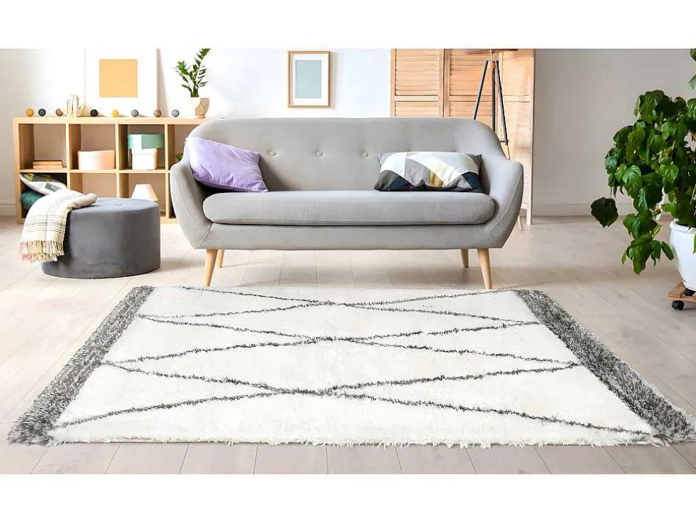 Shaggy Hoogpolig Tapijt Berberstijl Hania - Polyester - 200 X 290 Cm - Beige En Grijs