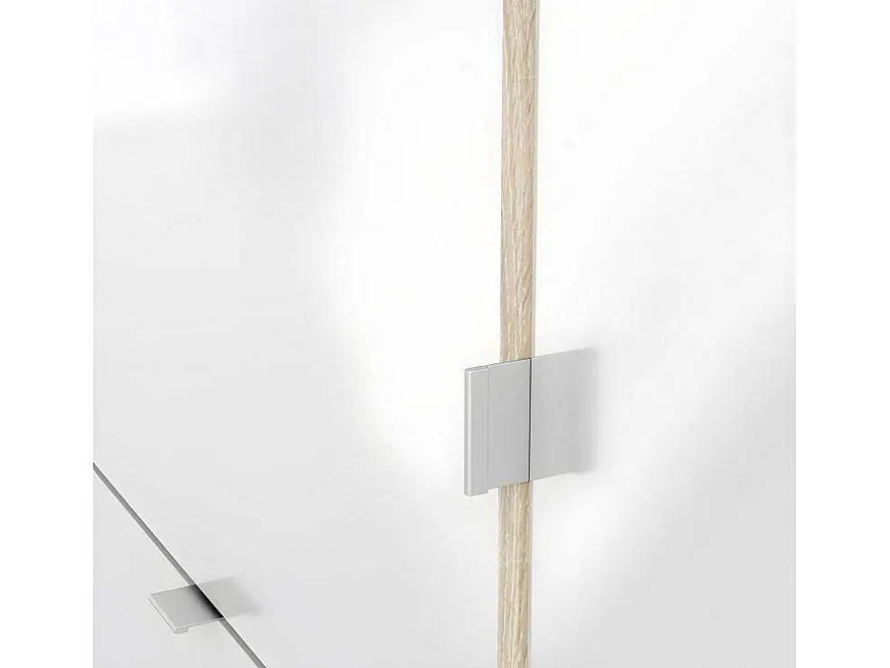 Shane Schoenenkast 3 Klapdeuren 2R, 1 Deur Eikenstructuur Decor, Wit Hoogglans.