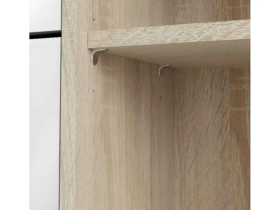 Shane Schoenenkast 3 Klapdeuren 2R, 1 Deur Eikenstructuur Decor, Wit Hoogglans.