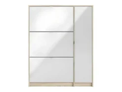 Shane Schoenenkast 3 Klapdeuren 2R, 1 Deur Eikenstructuur Decor, Wit Hoogglans.