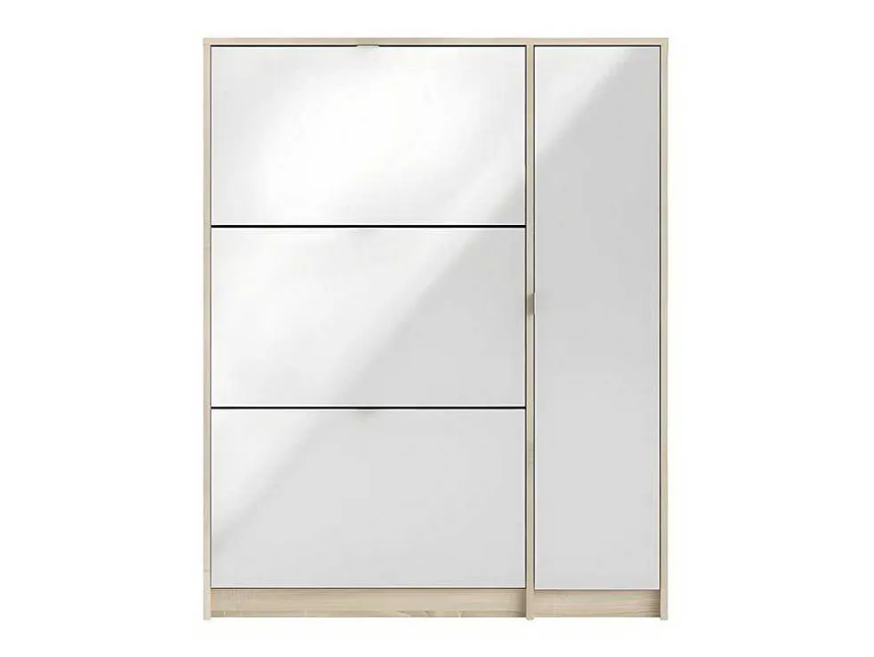 Shane Schoenenkast 3 Klapdeuren 2R, 1 Deur Eikenstructuur Decor, Wit Hoogglans.