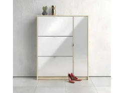 Shane Schoenenkast 3 Klapdeuren 2R, 1 Deur Eikenstructuur Decor, Wit Hoogglans.