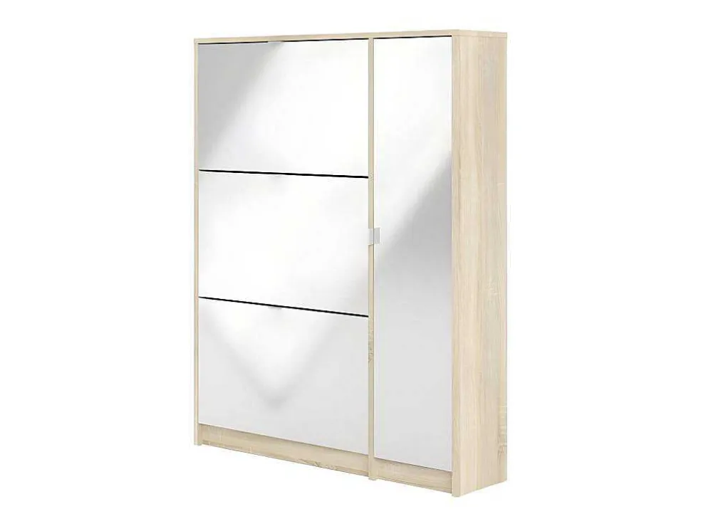Shane Schoenenkast 3 Klapdeuren 2R, 1 Deur Eikenstructuur Decor, Wit Hoogglans.