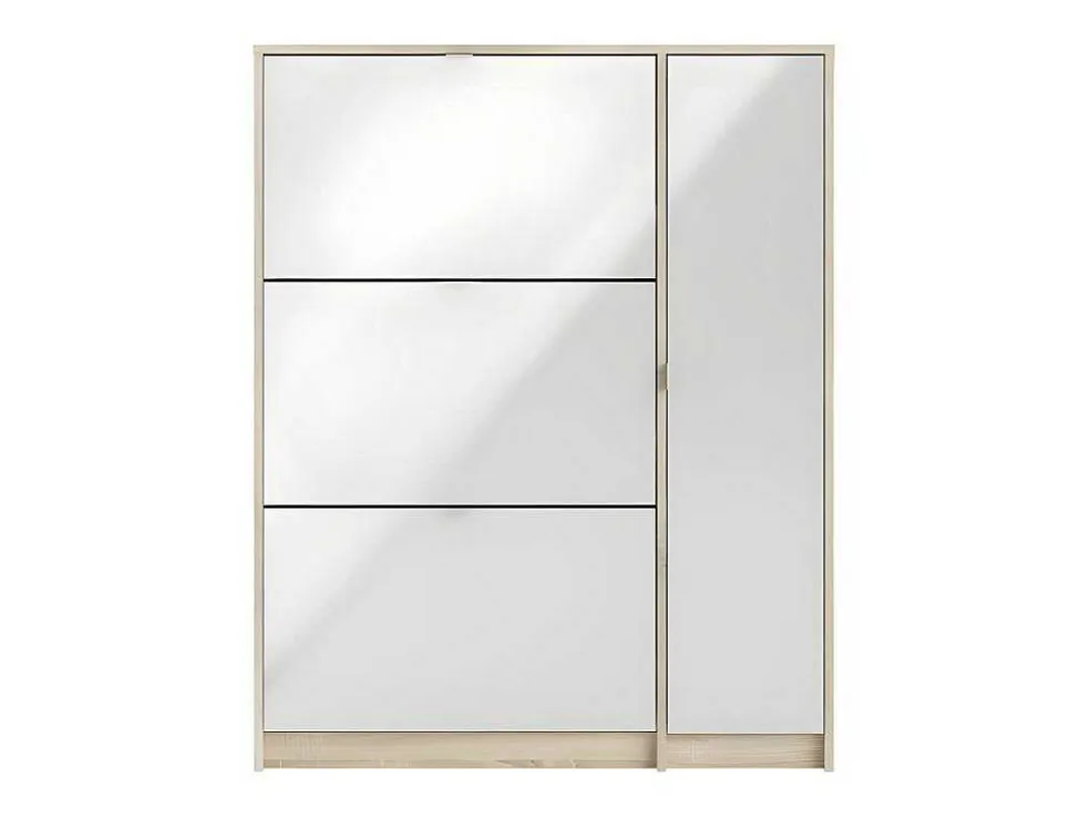 Shane Schoenenkast 3 Klapdeuren 2R, 1 Deur Eikenstructuur Decor, Wit Hoogglans.