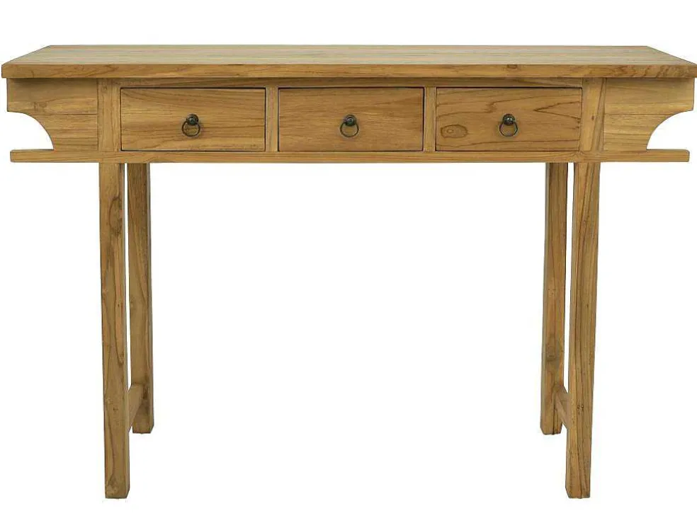 Sidetable Met 3 Lades In Teak - Kleur: Houtlook - Wekea