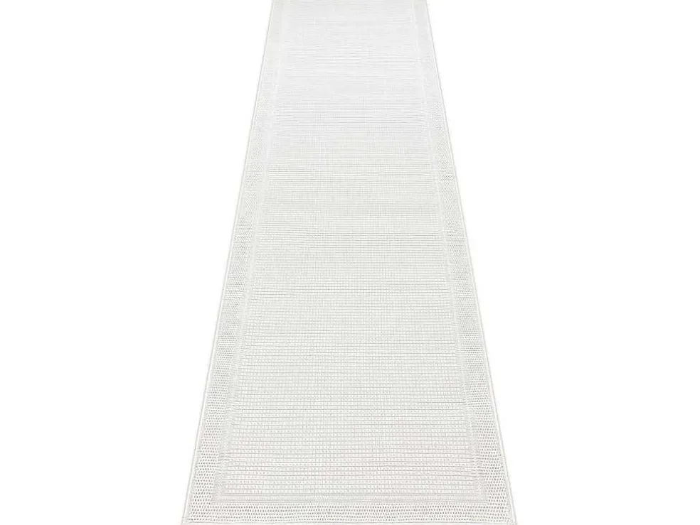Sisal Tapijt, Loper Timo 5979 Buitenshuis Kader Wit 80X300 Cm
