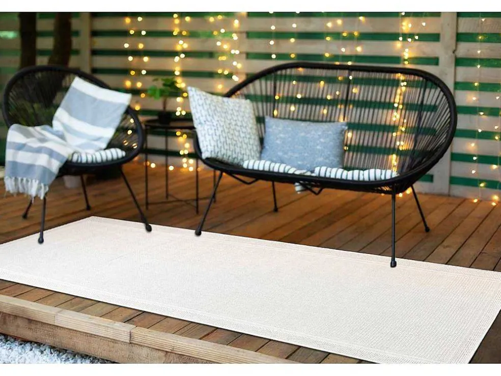 Sisal Tapijt, Loper Timo 5979 Buitenshuis Kader Wit 80X300 Cm