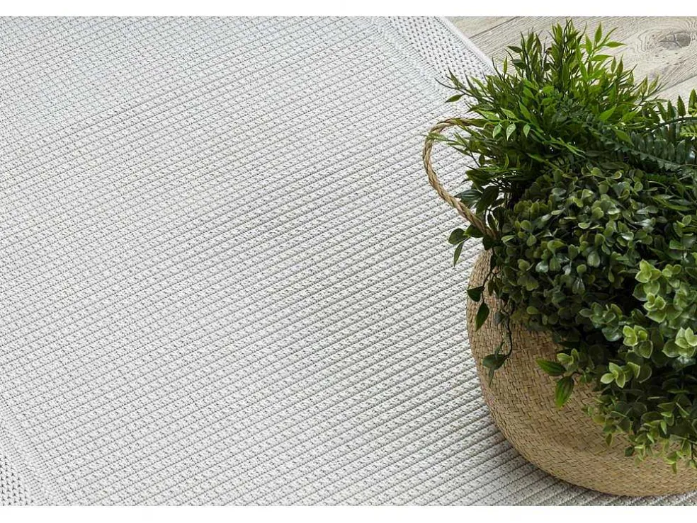 Sisal Tapijt, Loper Timo 5979 Buitenshuis Kader Wit 70X200 Cm