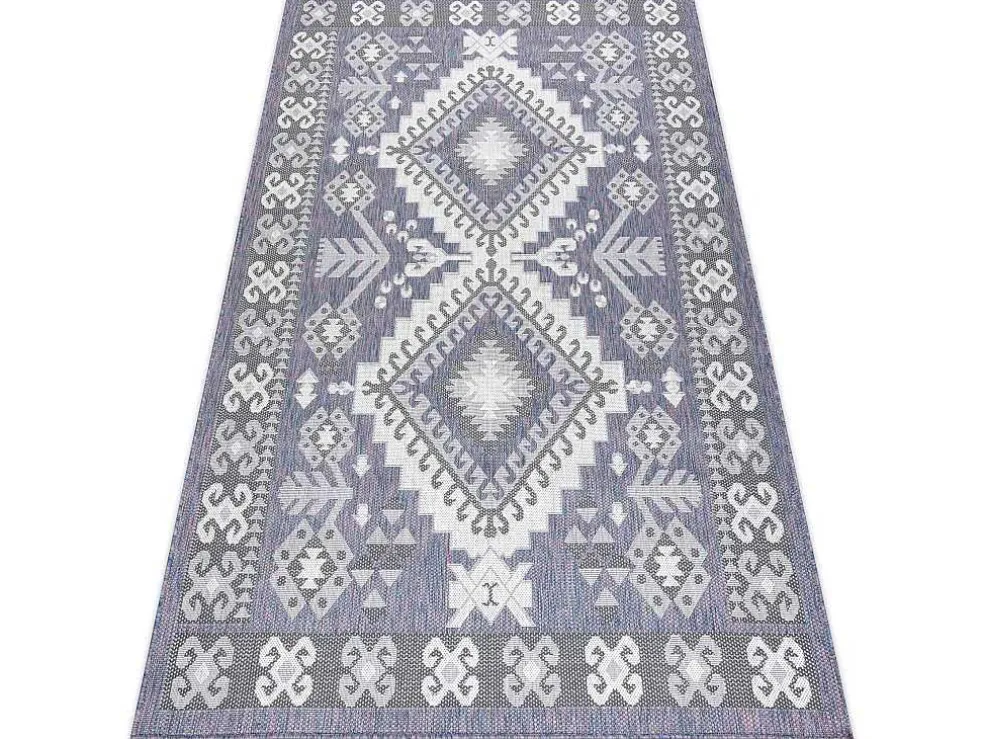 Sisal Tapijt Sion Azteeks 3007 Plat Te Weven Blauw / Roze / Ecru 140X190 Cm