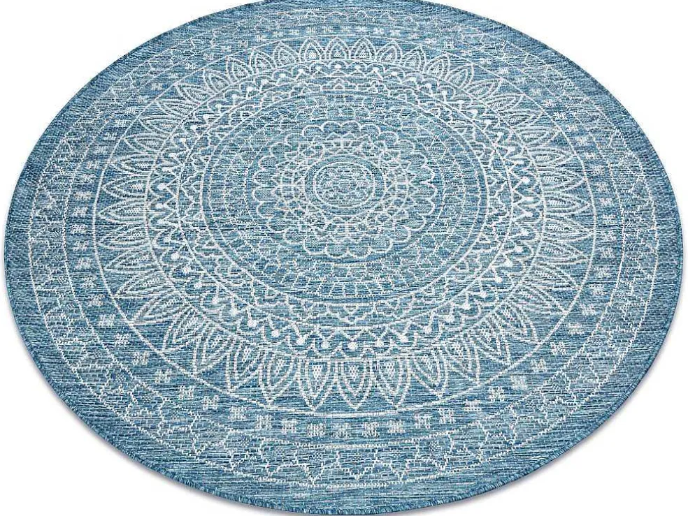 Sisal Tapijt Sisal Loft 21207 Rosette Rond Boho Ivoor/Zilver/Blauw Cercle 120 Cm