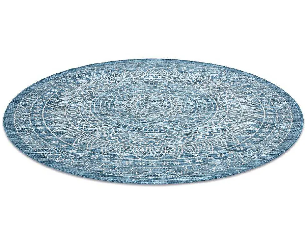 Sisal Tapijt Sisal Loft 21207 Rosette Rond Boho Ivoor/Zilver/Blauw Cercle 120 Cm