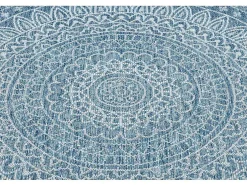 Sisal Tapijt Sisal Loft 21207 Rosette Rond Boho Ivoor/Zilver/Blauw Cercle 120 Cm