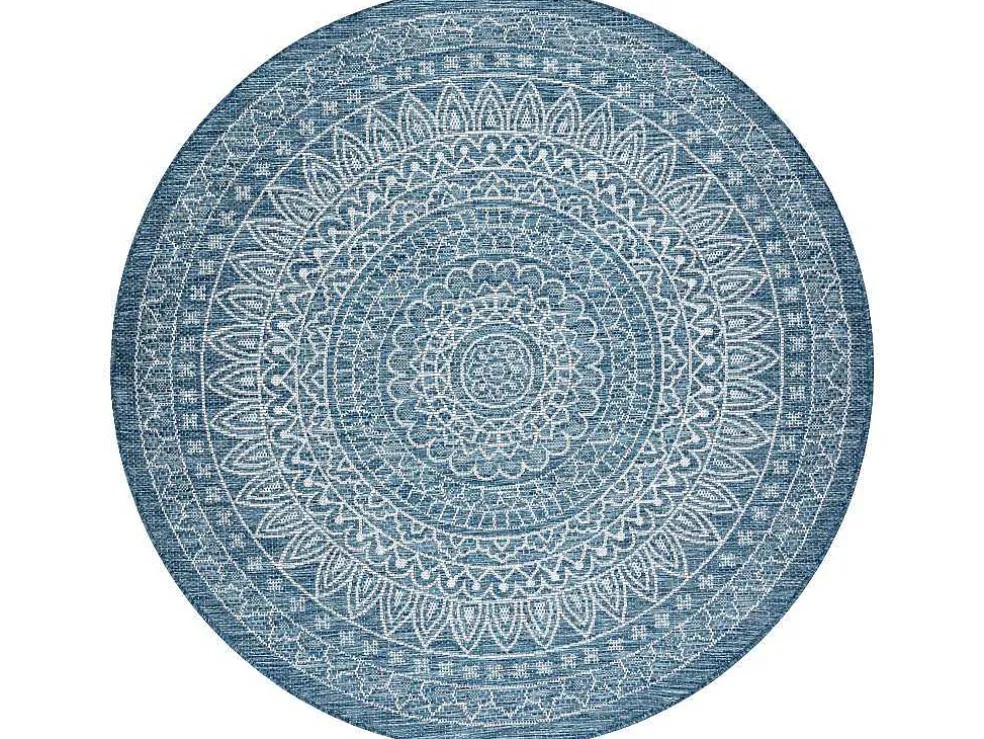 Sisal Tapijt Sisal Loft 21207 Rosette Rond Boho Ivoor/Zilver/Blauw Cercle 120 Cm