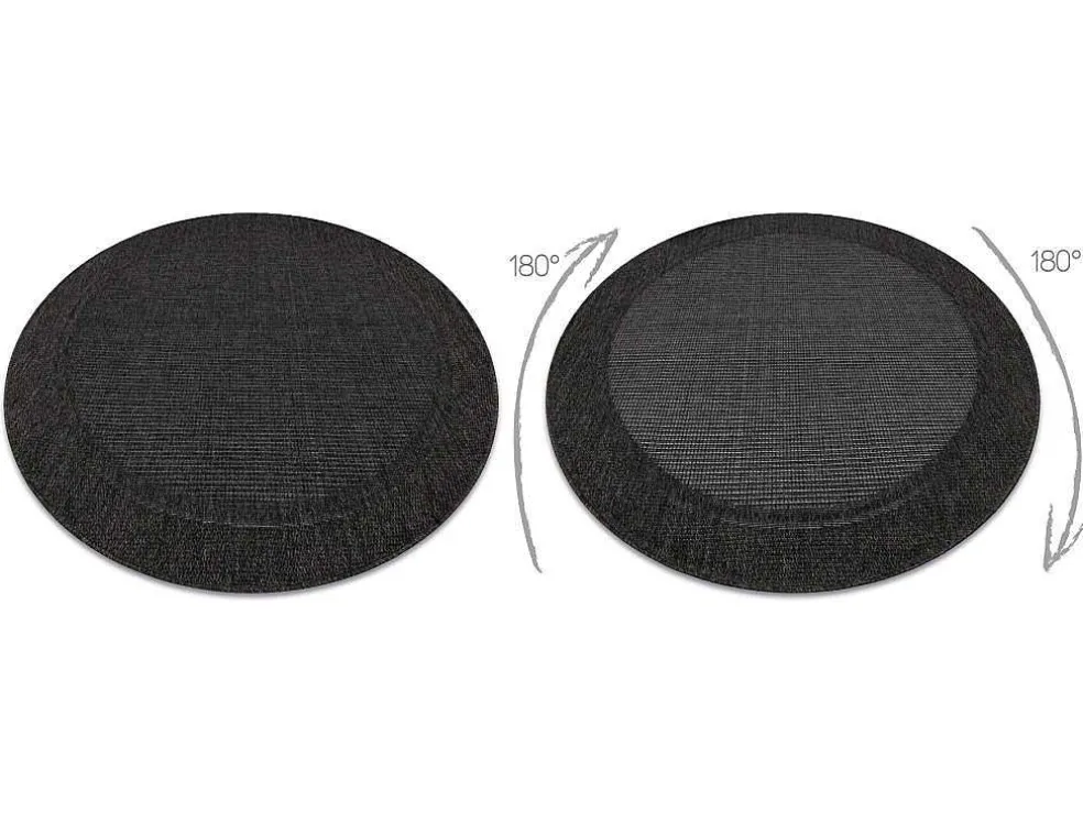 Sisal Tapijt Timo 5000 Cirkel Buitenshuis Kader Zwart Cercle 120 Cm