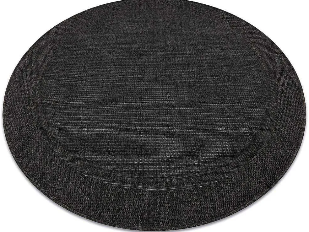 Sisal Tapijt Timo 5000 Cirkel Buitenshuis Kader Zwart Cercle 120 Cm