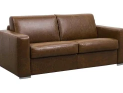 Snel Omgebouwde Slaapbank Met 3 Zitplaatsen In 100% Vintage Karamel Buffelleer En Een Matras Van 18 Cm Delectea Ii