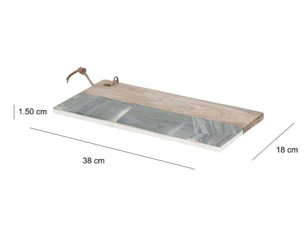 Snijplank Van 2 Materialen - Steen En Mangohout - L38 X D18 - Groen En Naturel - Utena
