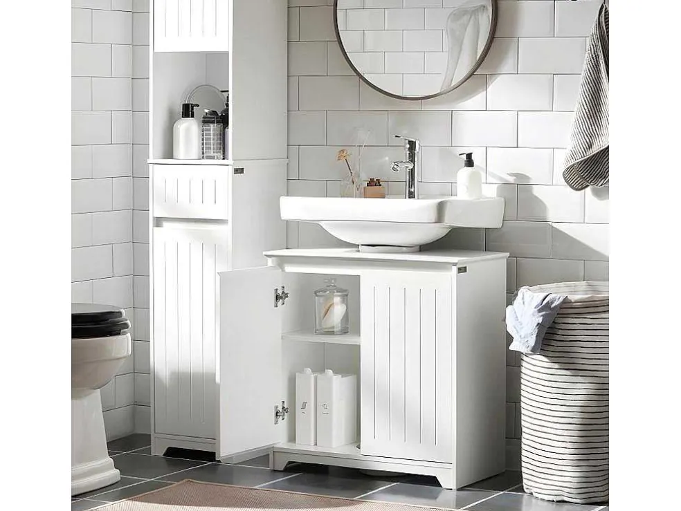 Sobuy Badkamer Onder Aanrecht, Onder Aanrecht, Onder Wastafel, Aanrecht, Gootsteen Afdekking Met 2 Deuren, 60X30X60 Cm, Wit, Bzr108-Ii-W