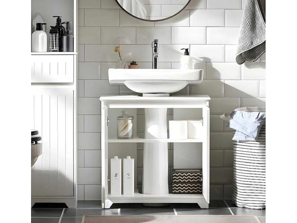Sobuy Badkamer Onder Aanrecht, Onder Aanrecht, Onder Wastafel, Aanrecht, Gootsteen Afdekking Met 2 Deuren, 60X30X60 Cm, Wit, Bzr108-Ii-W