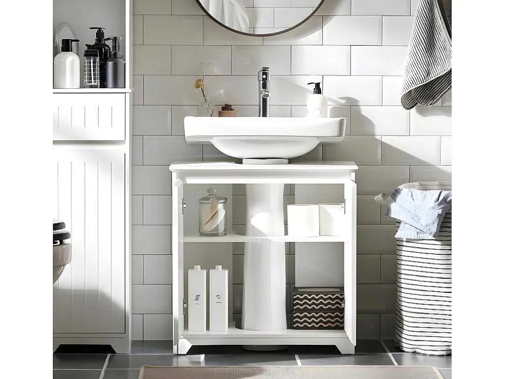 Sobuy Badkamer Onder Aanrecht, Onder Aanrecht, Onder Wastafel, Aanrecht, Gootsteen Afdekking Met 2 Deuren, 60X30X60 Cm, Wit, Bzr108-Ii-W