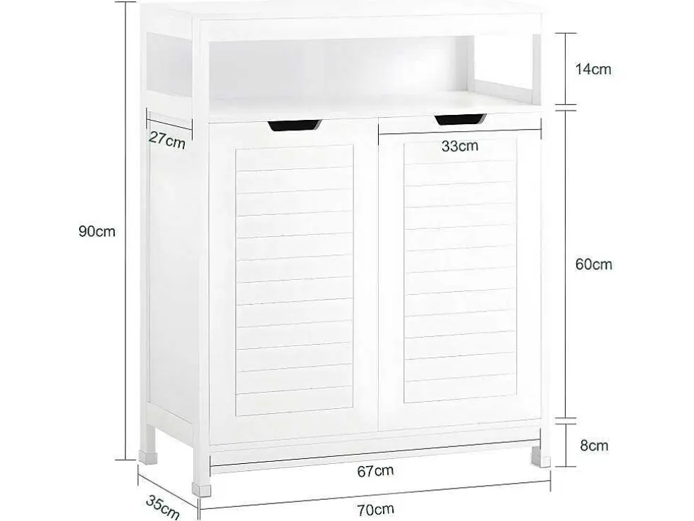 Sobuy Badkamermeubel Toiletkast Ladekast Kastopbergmeubel Met 2 Deuren, Verstelbare Planken, 70X35X90 Cm, Bzr121-W