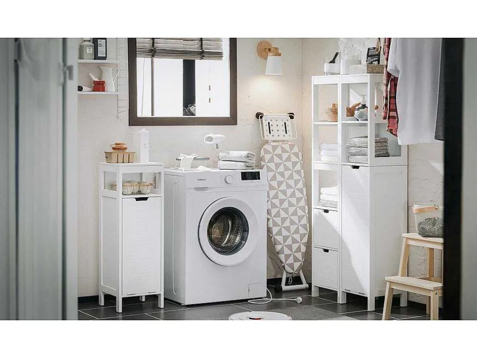 Sobuy Badkamermeubel Toiletkast Ladekast Kastopbergmeubel Met 2 Deuren, Verstelbare Planken, 70X35X90 Cm, Bzr121-W