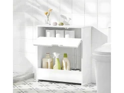 Sobuy Bzr48-W Toiletrolhouder, Badkamer Toiletkast, Badkamermeubels, Houten Vloer Staande Badkamerkast
