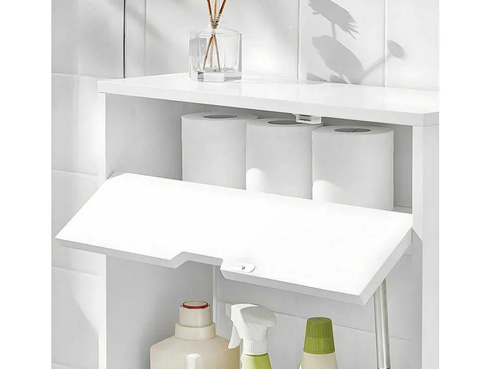 Sobuy Bzr48-W Toiletrolhouder, Badkamer Toiletkast, Badkamermeubels, Houten Vloer Staande Badkamerkast