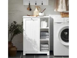 Sobuy Bzr105-W Waszak Waskast Met 3 Planken En 1 Uitneembare Wasmand