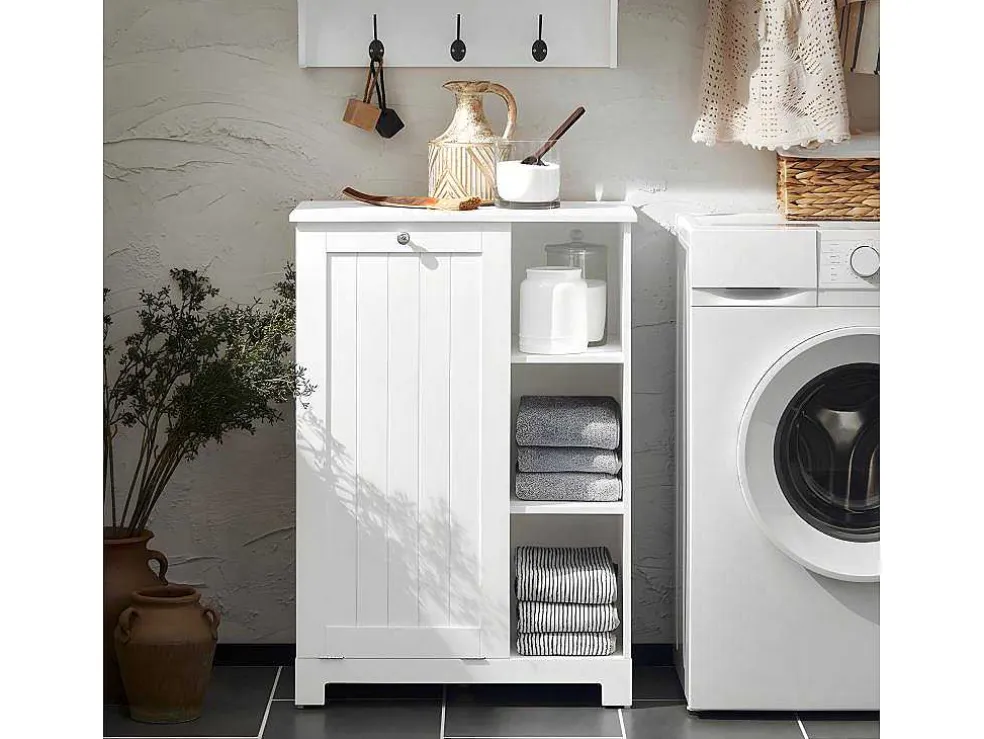 Sobuy Bzr105-W Waszak Waskast Met 3 Planken En 1 Uitneembare Wasmand