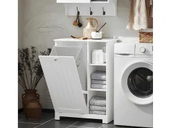 Sobuy Bzr105-W Waszak Waskast Met 3 Planken En 1 Uitneembare Wasmand