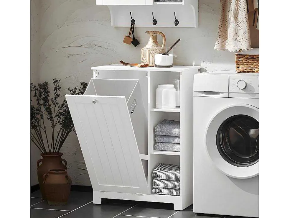 Sobuy Bzr105-W Waszak Waskast Met 3 Planken En 1 Uitneembare Wasmand