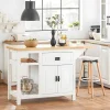 Sobuy Centraal Keukeneiland Met Uitschuifbaar Werkblad Van Rubberhout, 2 Deuren, 2 Lades En Opbergruimte, Opbergkast, Keukenkast, 110/145 X 60 X 95 Cm, Knl06-Wn