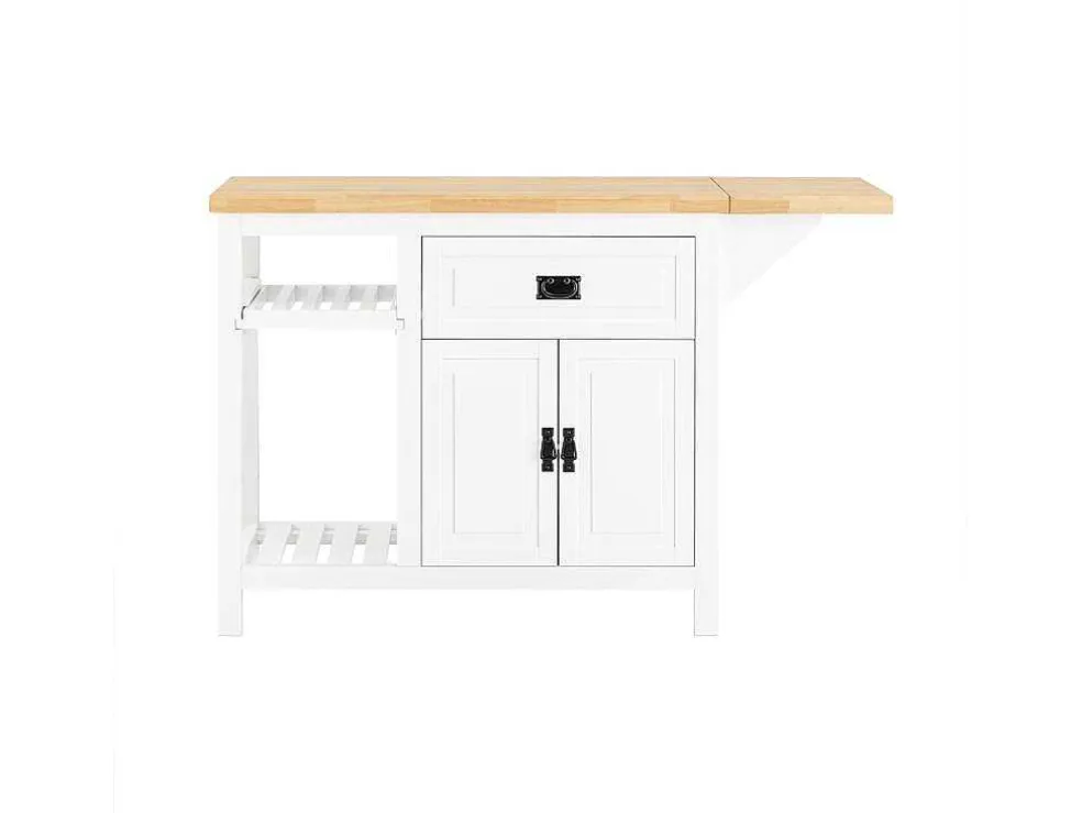 Sobuy Centraal Keukeneiland Met Uitschuifbaar Werkblad Van Rubberhout, 2 Deuren, 2 Lades En Opbergruimte, Opbergkast, Keukenkast, 110/145 X 60 X 95 Cm, Knl06-Wn