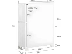 Sobuy Compacte Toiletkast, Smal Badkameropbergmeubel Op Wielen, Toiletrolhouder Met 1 Kanteldeur, 2 Laden En 1 Open Achtercompartiment, Veelzijdige Opbergwagen, 60X20X75 Cm, Bzr111-W