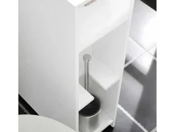 Sobuy Compacte Toiletkast, Smal Badkameropbergmeubel Op Wielen, Toiletrolhouder Met 1 Kanteldeur, 2 Laden En 1 Open Achtercompartiment, Veelzijdige Opbergwagen, 60X20X75 Cm, Bzr111-W