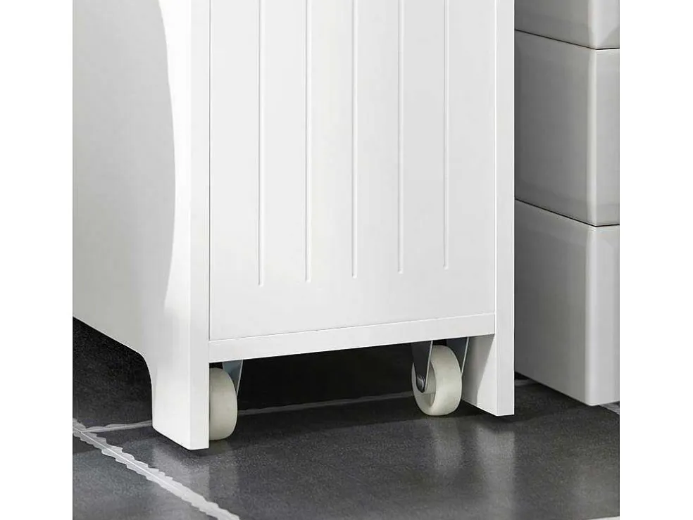 Sobuy Compacte Toiletkast, Smal Badkameropbergmeubel Op Wielen, Toiletrolhouder Met 1 Kanteldeur, 2 Laden En 1 Open Achtercompartiment, Veelzijdige Opbergwagen, 60X20X75 Cm, Bzr111-W